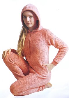 Meisjes fleece onesie Art. 393725 met capuchon  Roze