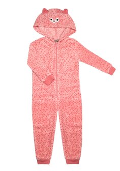 Meisjes fleece onesie Art. 293725 met capuchon Roze