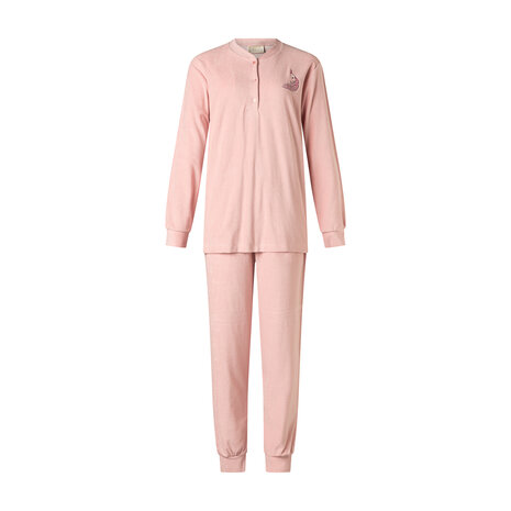 Dames  badstof pyjama met lange mouw  Roze