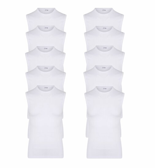 10-pack Heren mouwloos shirt met O-Hals M3000 Wit