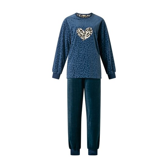 Dames pyjama velours Blauw print 1