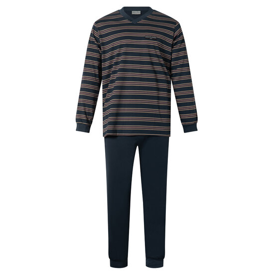 Gentlemen Heren Pyjama single jersey met V-hals - Navy 