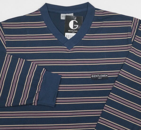 Gentlemen Heren Pyjama single jersey met V-hals - Navy 