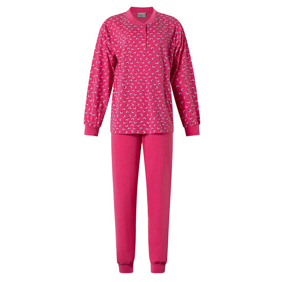 Dames tricot pyjama met lange mouw en allover print - Roze