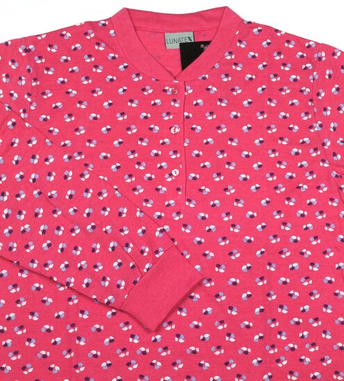 Dames tricot pyjama met lange mouw en allover print - Roze