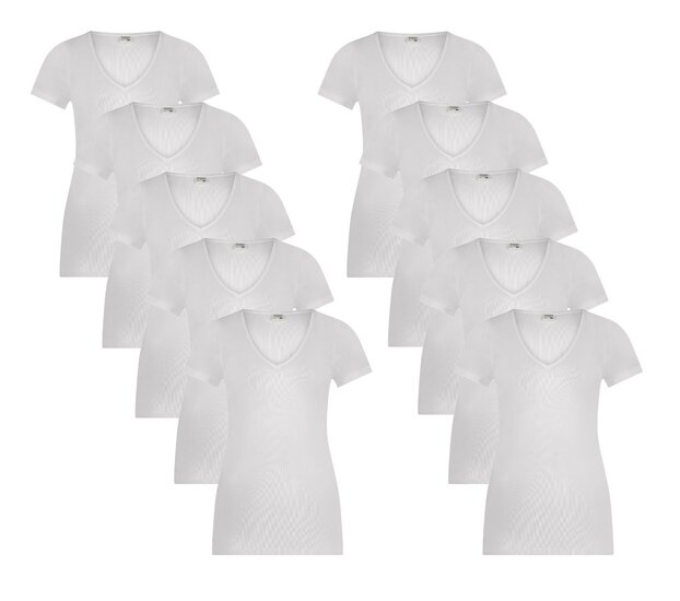 10-pack Dames Beeren  T-shirt met  V-hals en korte mouw M3000 Wit