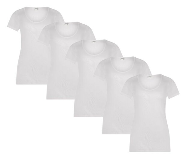 5-pack Dames  Beeren T-shirt met O-hals en korte mouw M3000 Wit