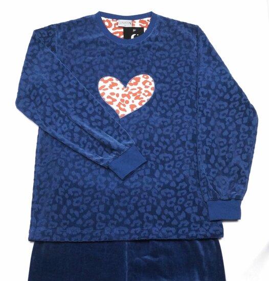 Dames pyjama velours Blauw print 2