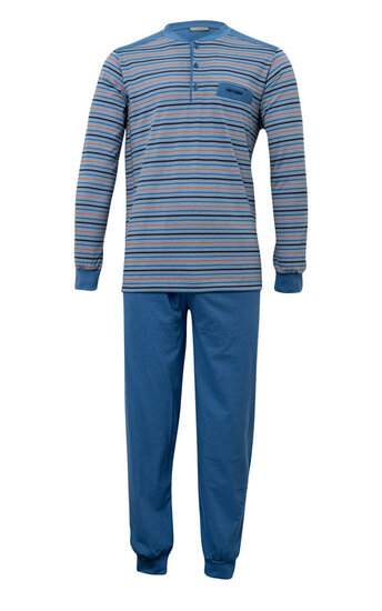 Gentlemen Heren pyjama met knoopsluiting Blauw