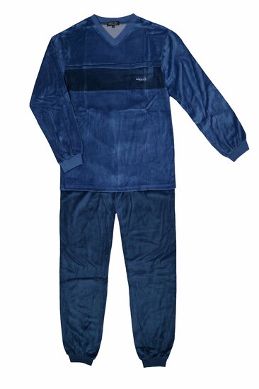 Heren pyjama velours met V-hals Art.451731 Blauw