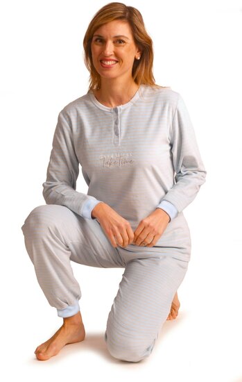 Dames velours pyjama gestreept Blue