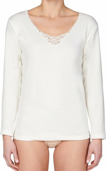 Dames thermo shirt Entex met lange mouw en kant Creme