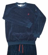 Gentlemen Heren pyjama velours met O-hals - Marine 