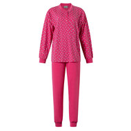 Dames tricot pyjama met lange mouw en allover print - Roze